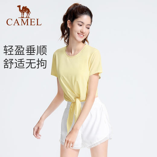 骆驼瑜伽服女上衣夏季健身衣服宽松罩衫跑步运动短袖训练T恤薄款 Y23BA06384 商品图2