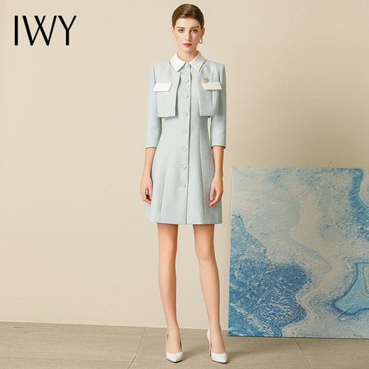 IWY/夏季时尚名媛蓝色连衣裙女气质小香风假两件职业西装裙女总裁231011Q1 商品图2