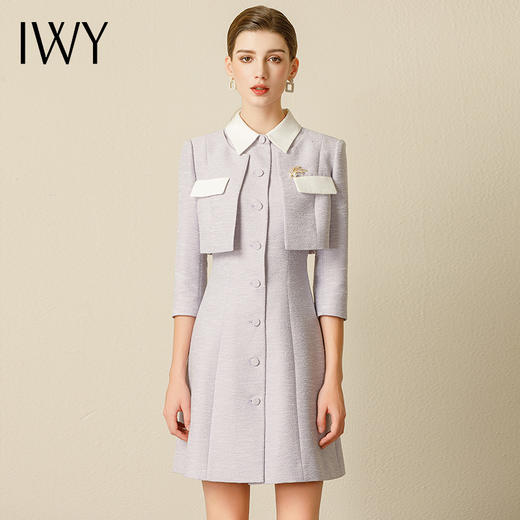 IWY/夏季新款时尚紫色假两件连衣裙女ol修身显瘦名媛商务正装231011Q1 商品图0