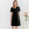 【纯棉V领撞色连衣裙】23年春夏新品女士中长款连衣裙修身显瘦黑色裙子 商品缩略图0