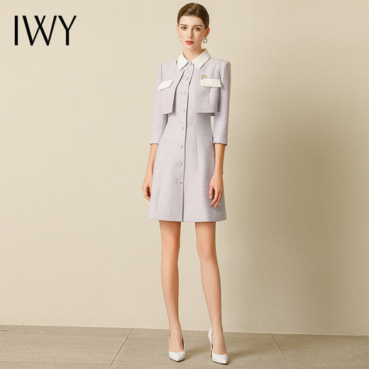 IWY/夏季新款时尚紫色假两件连衣裙女ol修身显瘦名媛商务正装231011Q1 商品图3