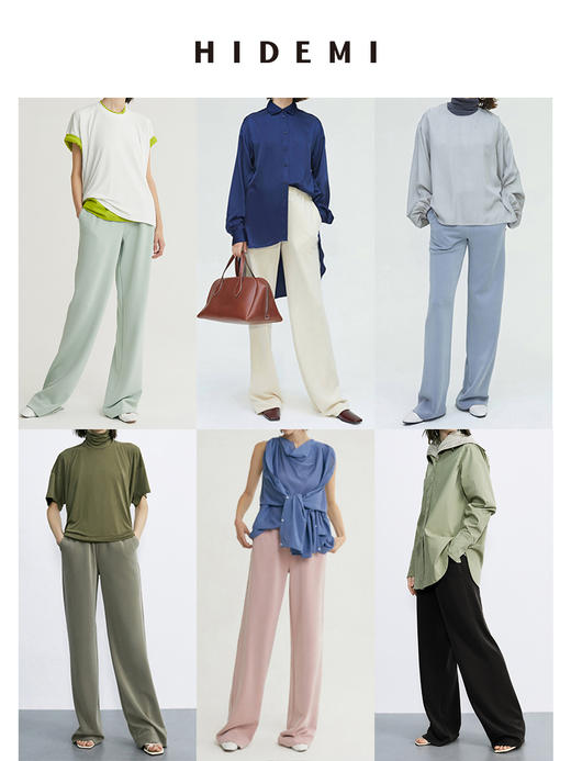 HIDEMI 到店必入垂坠感柔顺舒适透气松紧带宽松休闲空气感长裤 商品图0