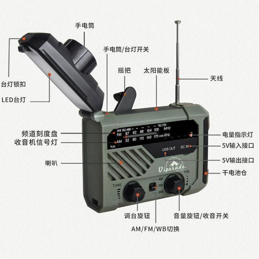 应急防灾多功能手摇发电手电筒手摇发电收音机手机户外应急灯 商品图3