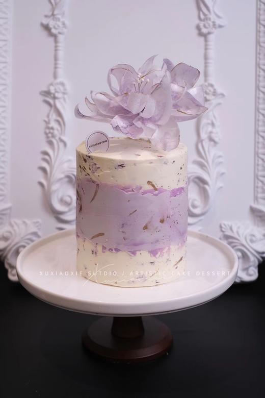 【4寸紫色蔷薇】4层胚3层夹心（蜜瓜+青提）玫瑰奶油霜抹面，威化纸蔷薇花 商品图0