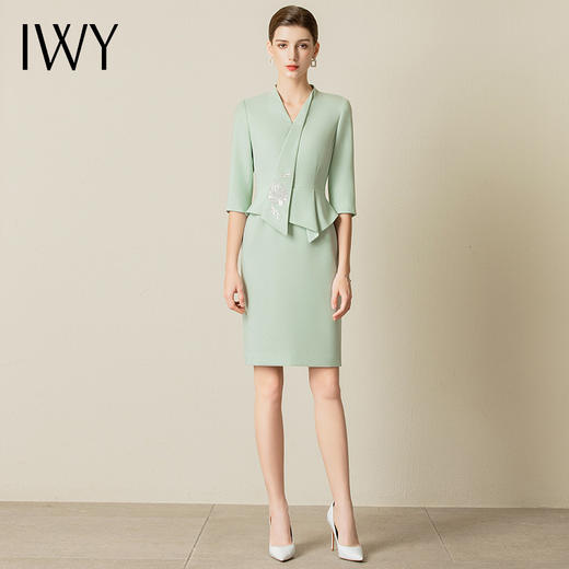 IWY/夏季高端优雅绿色连衣裙女名媛商务宴会经理礼服高级西装裙女231047Q1 商品图4