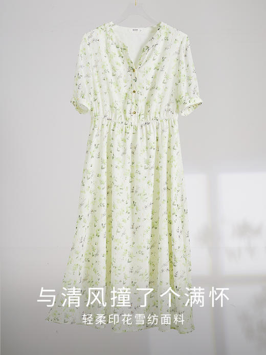 【专属特价】熙世界小清新碎花连衣裙女短袖2025夏季新款气质显瘦收腰雪纺裙子 商品图3