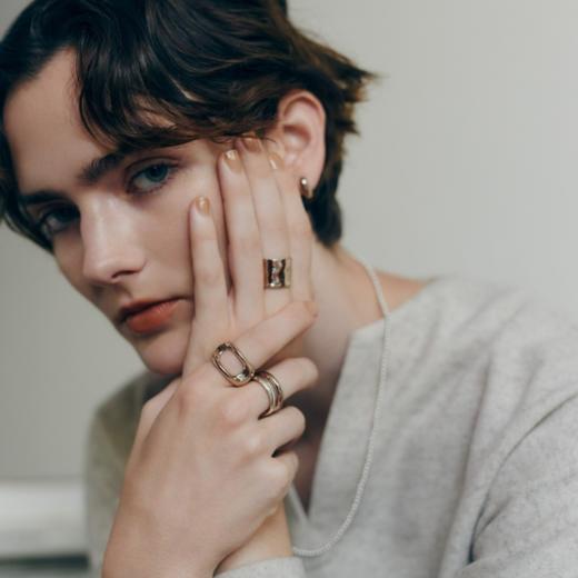 Perperle 双层戒圈 925银镀金 造型戒指 商品图0