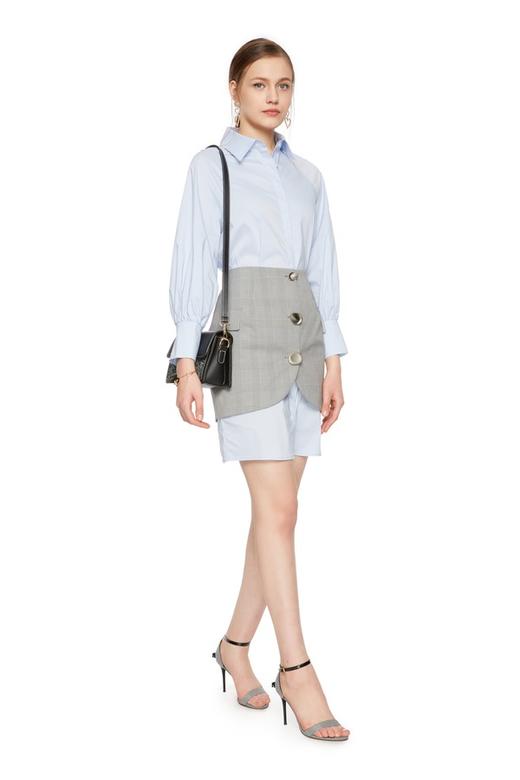 SUMMER & SAGE 格纹拼接蓝色衬衫裙 6507 商品图3