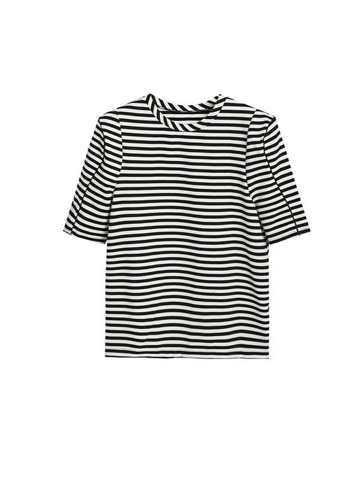 Self Who黑白条纹短袖T恤女2023新款夏季减龄圆领设计感小众上衣 商品图4