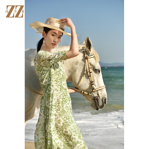 夏季新款 真丝乔其印花V领茶歇裙连衣裙女E32LS44 商品图2