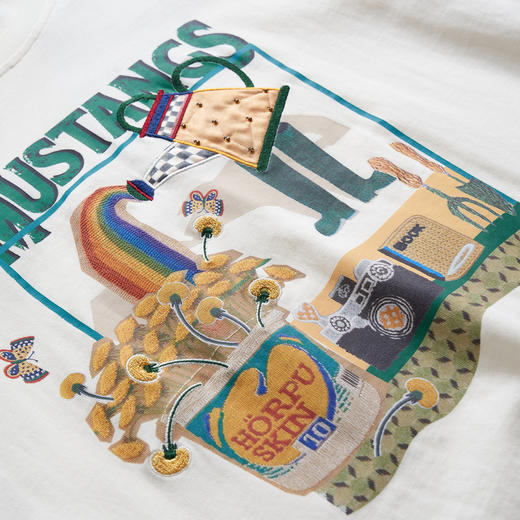 谜底宽松印花中长款连衣裙短袖2023夏新款圆领简约T恤裙232ML0587 商品图3