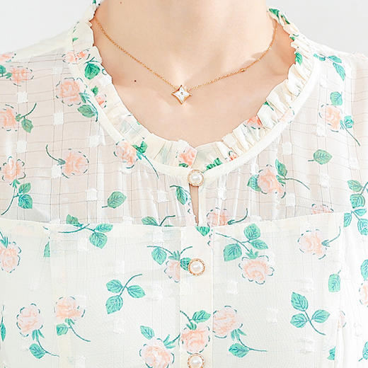 修身时尚,简约印花中长款雪纺裙夏款圆领短袖气质连衣裙QYM-DFN-A2812-L 商品图3