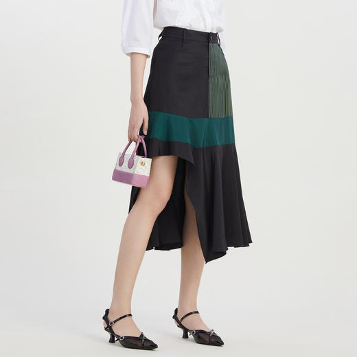 谜底复古不规则下摆半身裙2023夏季新款拼接中长裙半裙232MB0643 商品图3