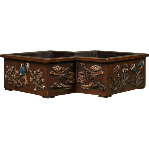 清 黄杨木百宝嵌梅兰竹菊方胜形赏盆 商品图5