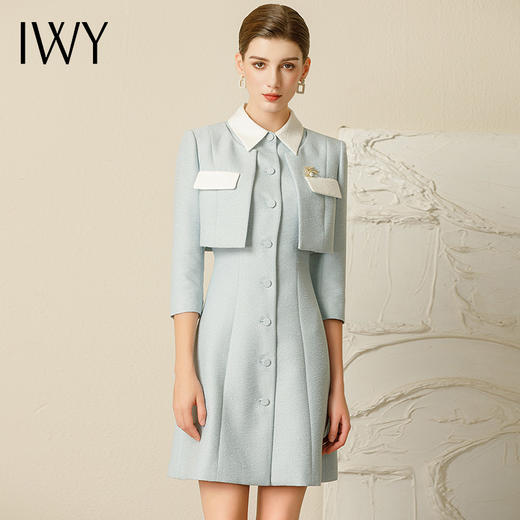 IWY/夏季时尚名媛蓝色连衣裙女气质小香风假两件职业西装裙女总裁231011Q1 商品图1