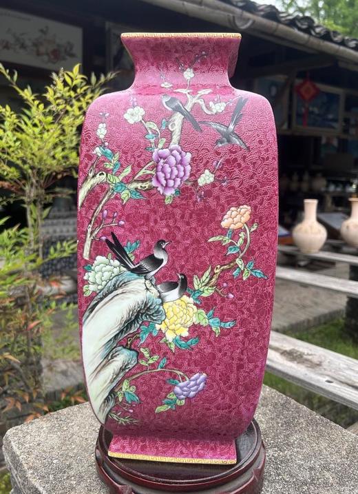 胭脂红扒花粉彩四方镶器 商品图0