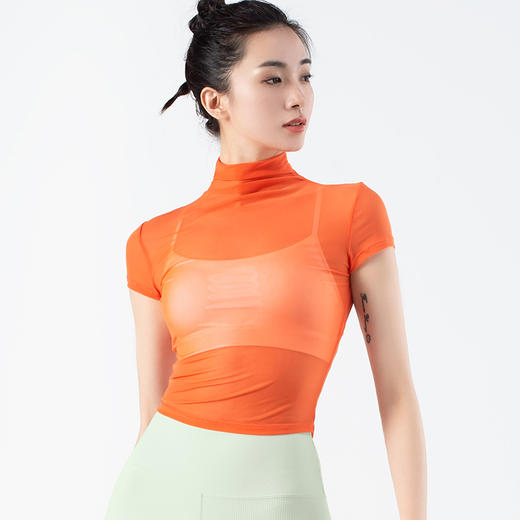 跃牌【化蝶双飞】系列高领瑜伽罩衫t恤网纱防晒瑜伽服TM0123 （不带胸垫） 商品图3