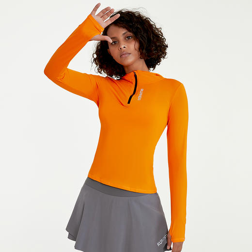 【折扣】半拉链连帽女弹力透气长袖修身显瘦专业跑步速干衣 商品图4