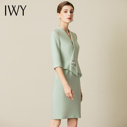 IWY/夏季高端优雅绿色连衣裙女名媛商务宴会经理礼服高级西装裙女231047Q1 商品图3