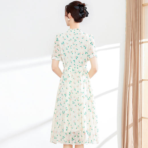 修身时尚,简约印花中长款雪纺裙夏款圆领短袖气质连衣裙QYM-DFN-A2812-L 商品图2