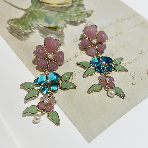 北京仓｜Gripoix Paris-Flower-绿叶花朵 耳环［法国设计师］ 商品图1