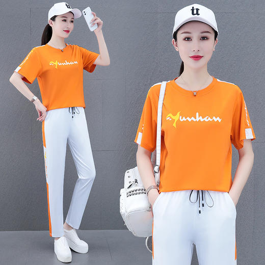 天丝休闲运动套装女，夏季时尚休闲洋气短袖直筒裤两件套运动服QB-HGR3359 商品图1