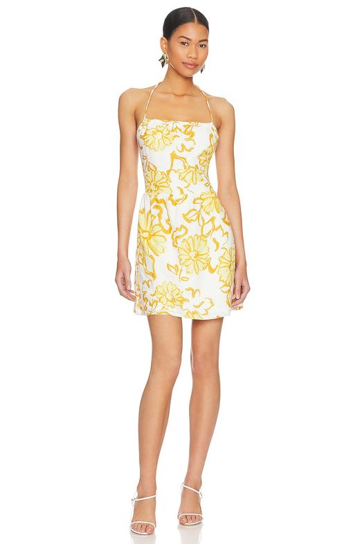 FAITHFULL THE BRAND - SERRA MINI DRESS-CAGLIARI FLORAL PRINT - 女装 - 连身裙 - 黄色印花 商品图0