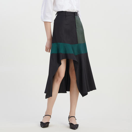 谜底复古不规则下摆半身裙2023夏季新款拼接中长裙半裙232MB0643 商品图0