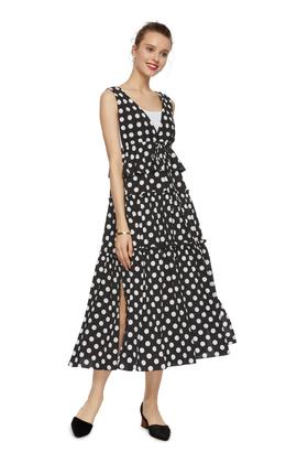 AVA 黑白波点开衩背心裙 6286