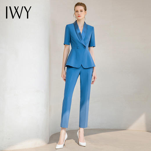 IWY/气质蓝色短袖西装套装时尚高端总裁职业装正装美容院上班工作服232036C1+P1 商品图1
