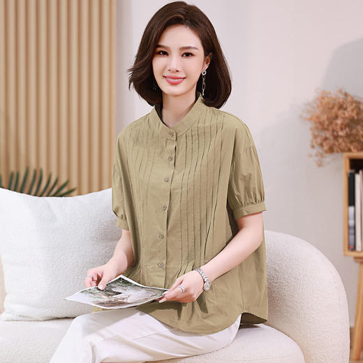 单排扣衬衣女，复古文艺宽松遮肉透气清凉时尚纯色小衫HR-WJ98099 商品图1