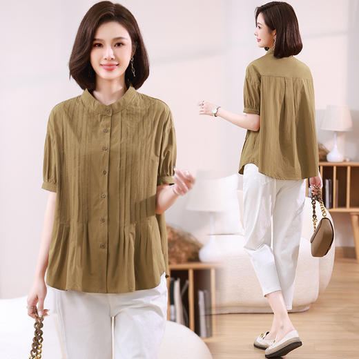 单排扣衬衣女，复古文艺宽松遮肉透气清凉时尚纯色小衫HR-WJ98099 商品图2