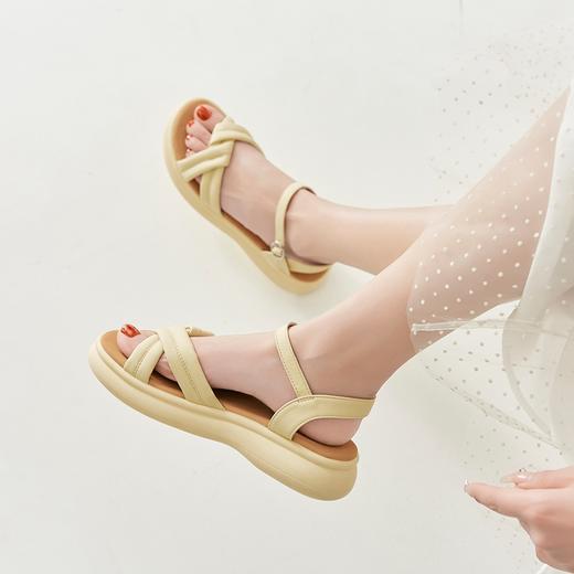 ZHR简约厚底凉鞋女2023夏季新款软底圆头超仙双带交织一字带凉鞋 商品图2