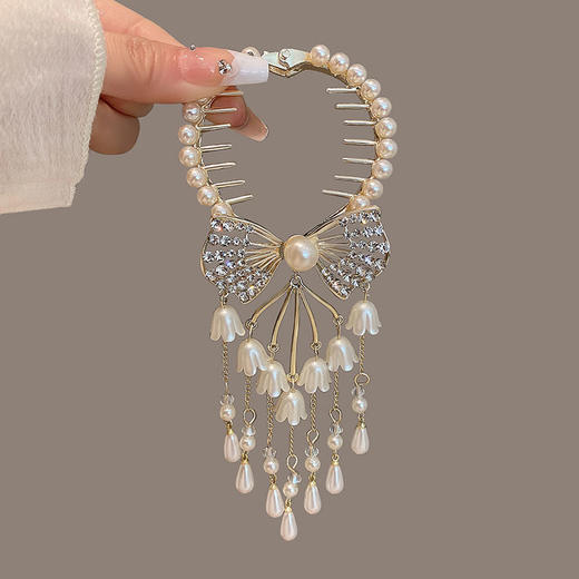 2023新款高端丸子头抓夹女古风铃兰花后脑勺盘发神器发饰小众发夹 商品图1