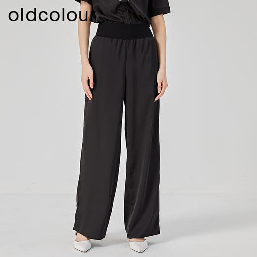 oldcolour2023夏新款简约通勤高腰阔腿百搭垂坠感休闲裤O22073255 商品图4