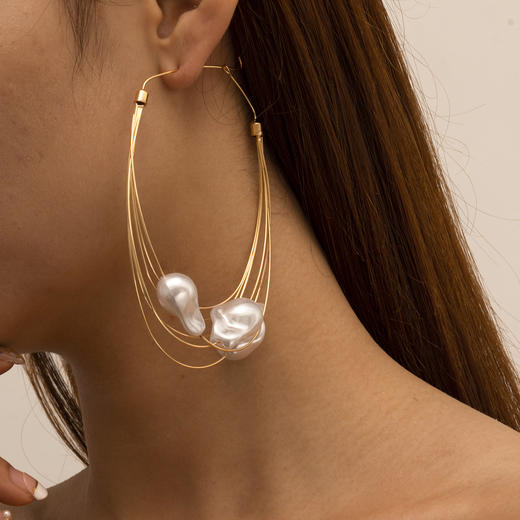 【美妆饰品】 巴洛克风手工几何铜耳饰 个性多层流苏仿珍珠耳环 商品图0