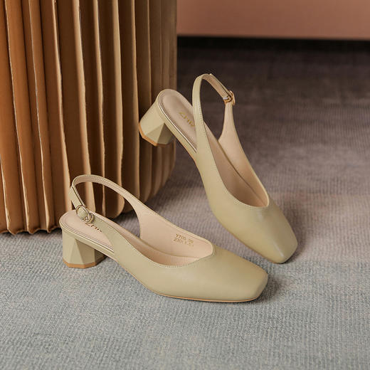 ZHR包头凉鞋百搭方头单鞋女2023新款复古法式粗跟单鞋通勤时尚鞋 商品图7