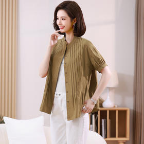 单排扣衬衣女，复古文艺宽松遮肉透气清凉时尚纯色小衫HR-WJ98099