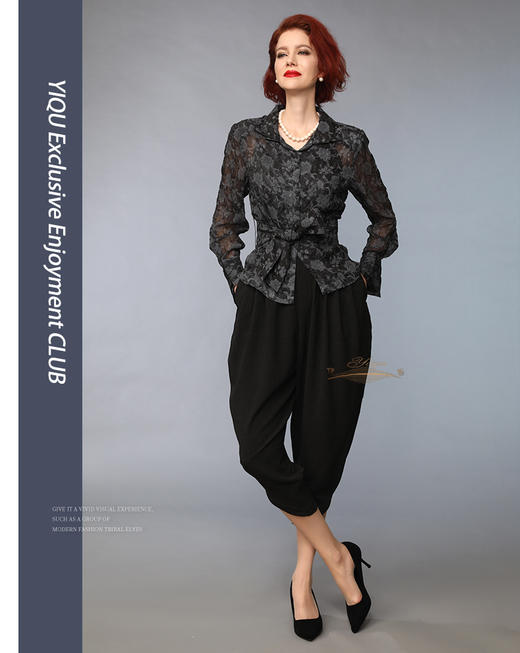 YIQU丨“神秘感”立体花朵衬衣（深灰） 商品图0