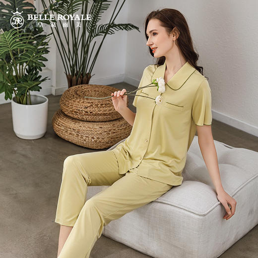 新款睡衣女优质面料小翻领短袖长裤夏季家居服套装JJT9917 商品图1