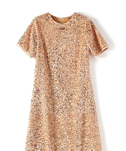 宽松显瘦，重工圆领净色丝绒亮片连衣裙WLZD-2307305 商品图4