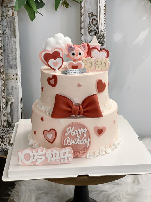 林娜贝尔留住美好时光，川沙妲己粉色小狐狸主题蛋糕，8+6寸双层蛋糕，部分配饰随机调整 商品图4