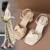 ZHR温柔复古凉鞋女2023新款时尚粗跟高跟鞋一字带单鞋ins风鞋 商品缩略图2
