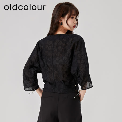 oldcolour2023夏季新款纯棉简约气质圆领短款套头衬衫女O23012354 商品图4