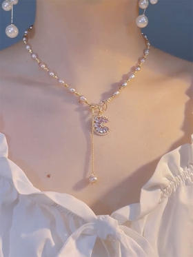【美妆饰品】紫霞仙子设计感气质珍珠流苏项链日韩小众颈链