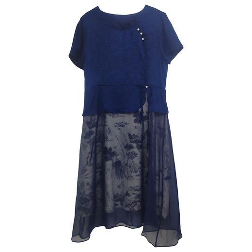 时尚百搭，盘扣民族墨画防走光连衣裙短袖拼接印花裙子HR-WY85299 商品图4