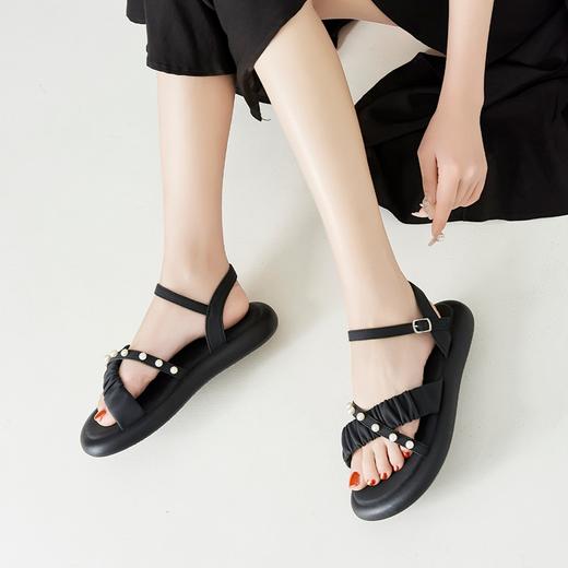 ZHR法式珍珠凉鞋女2023夏季新款仙女气质交叉一字带凉鞋软底轻便 商品图1