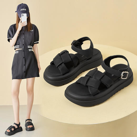 ZHR编织面凉鞋女2023新款显瘦松糕底沙滩凉鞋女小众设计外穿女鞋 商品图1