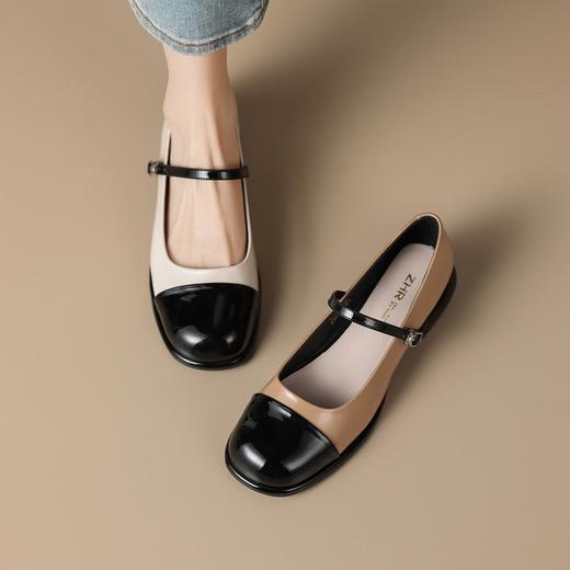 玛丽珍女鞋2023年春新款百搭气质浅口小皮鞋拼色法式小香风单鞋女 商品图7
