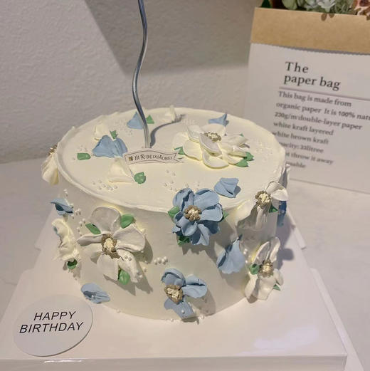 蓝与白 —韩式裱花生日蛋糕 商品图0